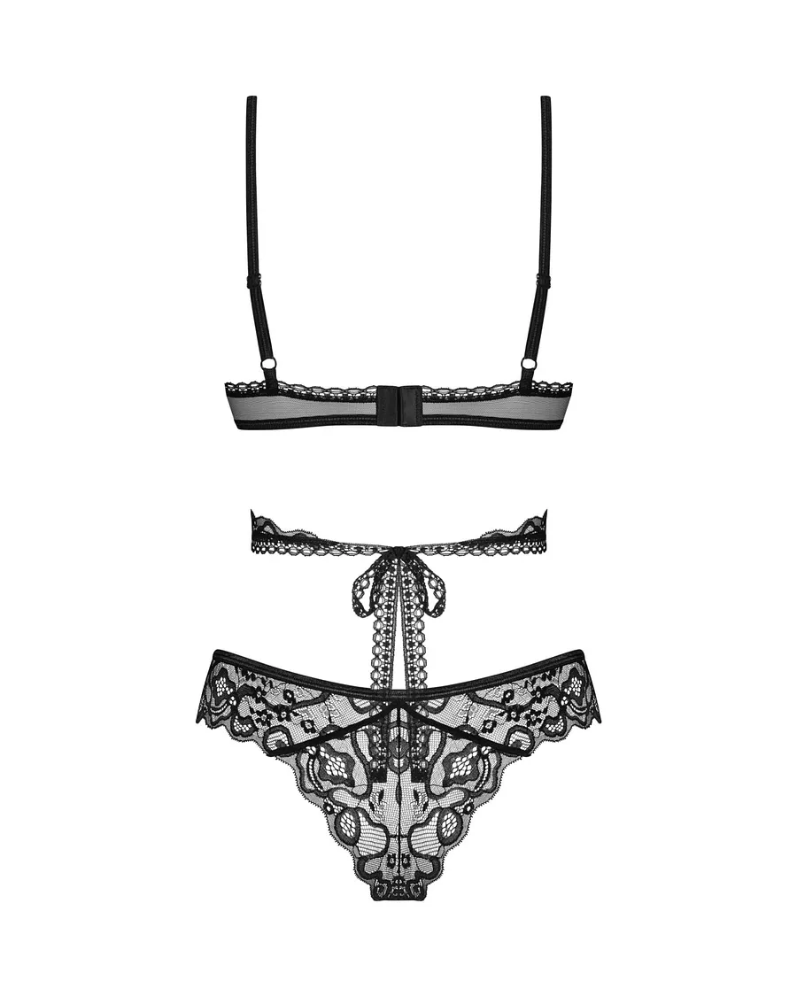 Комплект Obsessive Blomentis 2-pcs set, XL/2XL, мереживний, ліф із зав’язками на спині, трусики-сліпи