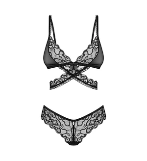 Комплект Obsessive Blomentis 2-pcs set, XL/2XL, мереживний, ліф із зав’язками на спині, трусики-сліпи