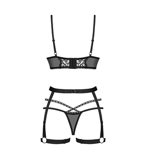 Комплект Obsessive Blomentis 3-pcs set, , м’який ліф, стрінги зі стрепами, пояс із гартерами