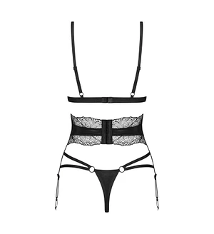 Комплект Obsessive Lobellis 3-pcs set, XL/2XL, чорний, ліф з м’якою чашкою, стрінги, пояс для панчіх