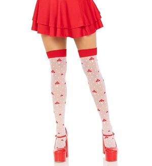 Панчохи Leg Avenue Polka Dot Mushroom Thigh Highs, One Size, біло-червоні, на резинці, малюнок — гриби