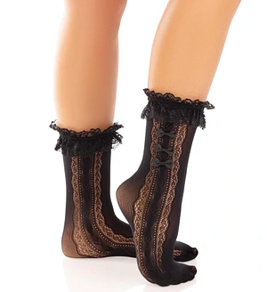 Шкарпетки ажурні Leg Avenue Mini Bow Lace Anklet, чорні, з рюшами, декор — бантики