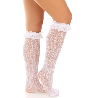 Гольфи ажурні Leg Avenue Sweetheart Ruffle Cuff Knee Highs, білі, малюнок-сердечка