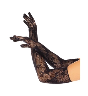 Рукавички Leg Avenue Lace Opera Length Gloves, One Size, чорні, вище ліктя, сітка з квітковим візерунком