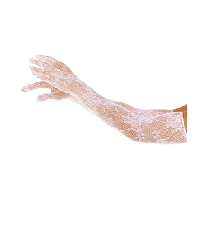 Рукавички Leg Avenue Lace Opera Length Gloves, One Size, білі, вище ліктя, сітка з квітковим візерунком