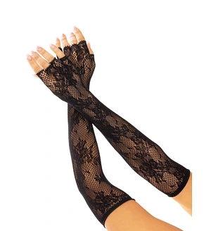 Мітенки Leg Avenue Lace Opera Length Fingerless Gloves, чорні, ажурні, довжина вище ліктя