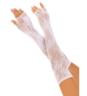 Мітенки Leg Avenue Lace Opera Length Fingerless Gloves, білі, ажурні, довжина вище ліктя