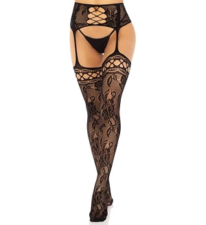 Колготки-панчохи Leg Avenue French Rose Backseam Garter Belt Stockings, чорні, One Size, з доступом