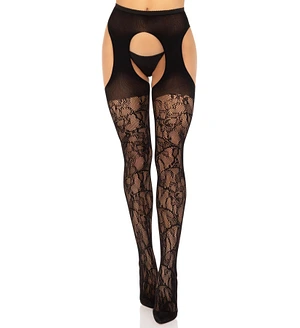 Стрип-колготки Leg Avenue Eyelet lace suspender hose, One Size, чорні, ажурні, з відкритим доступом