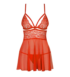 Бебі-дол Obsessive 838-BAB-3 babydoll & thong, , червоний, мереживний ліф, стрінги в комплекті