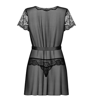 Пеньюар Obsessive Alluria peignoir & thong, , прозорий, з мереживом, пояс, трусики в комплекті