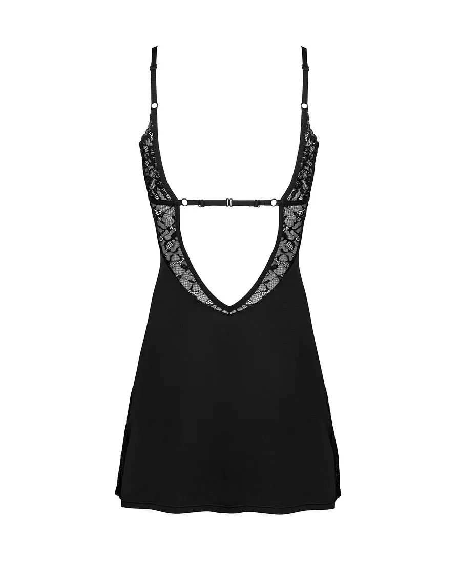 Сорочка Obsessive Bellastia chemise & thong, , непрозора, фігурне декольте, стрінги в наборі