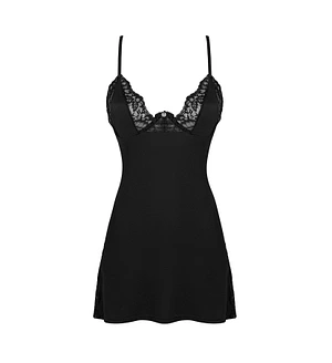 Сорочка Obsessive Bellastia chemise & thong, , непрозора, фігурне декольте, стрінги в наборі