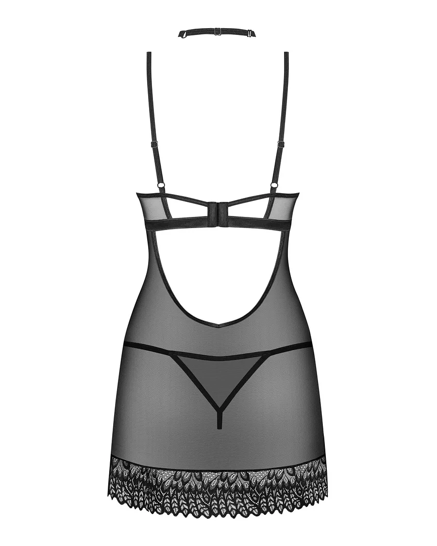 Сорочка Obsessive Donarella chemise & thong, , мереживний ліф, чокер та стрінги в комплекті