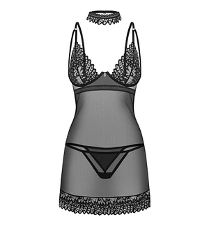 Сорочка Obsessive Donarella chemise & thong, , мереживний ліф, чокер та стрінги в комплекті