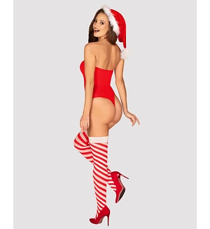 Тедді Obsessive Kissmas teddy, , червоне, без бретелей, чокер, панчохи та шапка з помпоном у наборі