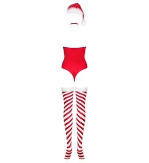 Тедді Obsessive Kissmas teddy, , червоне, без бретелей, чокер, панчохи та шапка з помпоном у наборі
