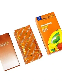 Презервативи Recare Color Fruit Flavour Condoms 12 шт, аромати: м'ята, банан, полуниця