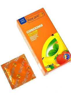 Презервативи Recare Color Fruit Flavour Condoms 12 шт, аромати: м'ята, банан, полуниця