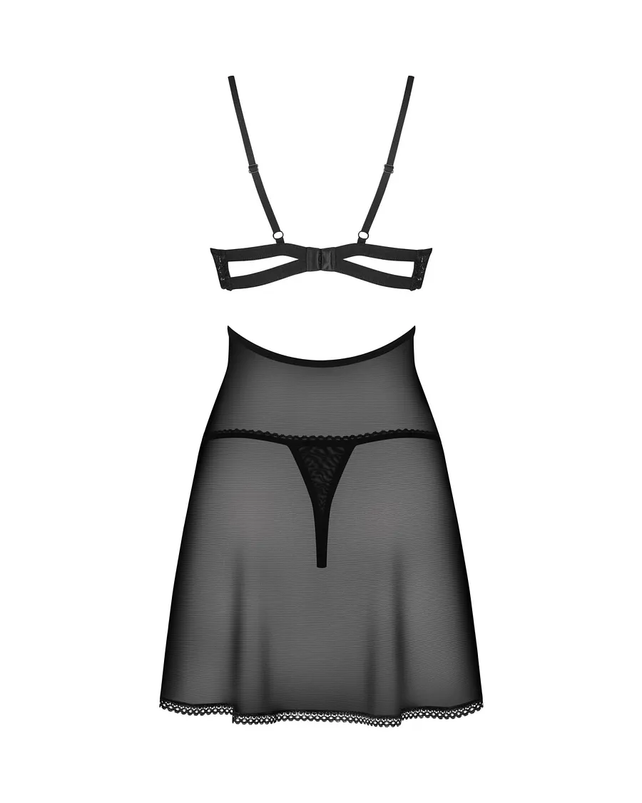 Бебі-дол Obsessive Nutris babydoll & thong, , імітація ліфа та спіднички, стрінги в комплекті