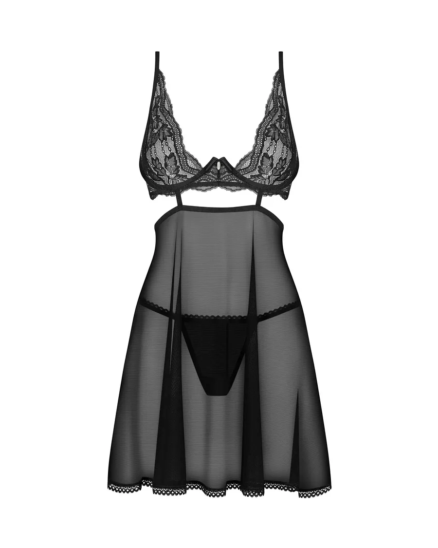 Бебі-дол Obsessive Nutris babydoll & thong, , імітація ліфа та спіднички, стрінги в комплекті