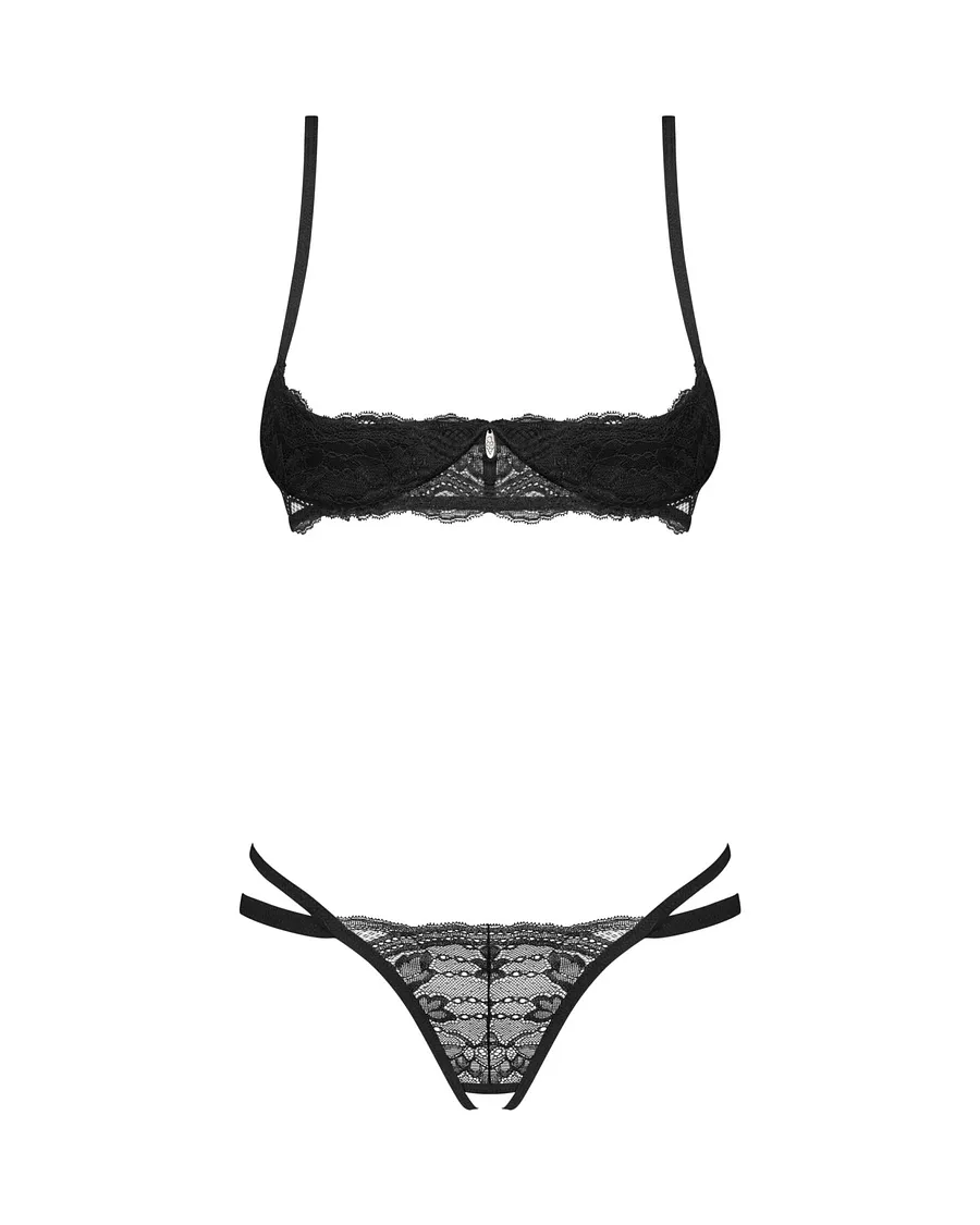 Комплект Obsessive Nutris 2-pcs crotchless set, , ліф з відкритими чашками, трусики з доступом