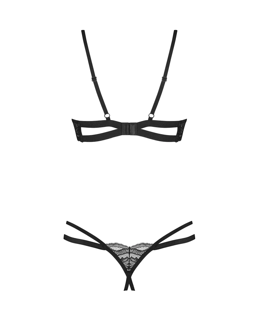 Комплект Obsessive Nutris 2-pcs crotchless set, , ліф з відкритими чашками, трусики з доступом