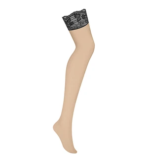 Панчохи Obsessive Nutris stockings, , тілесні, з чорним мереживом, під пояс