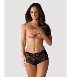 Трусики-шортики Obsessive Idillia shorties, L/XL, чорні, мереживні, з низькою посадкою