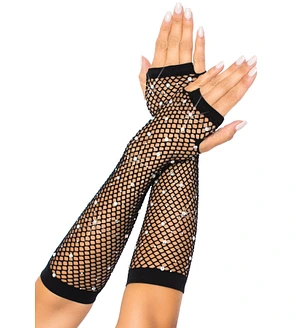 Мітенки зі стразами Leg Avenue Rhinestone Fishnet Arm Warmers Black, One Size