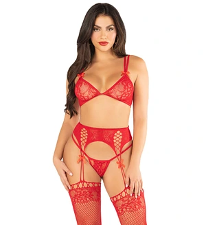 Комплект ліф, трусики, пояс із панчохами Leg Avenue One Size, Red