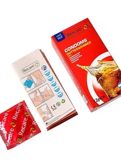 Презервативи Recare Cola Dotted&Ribbed Condoms 12 шт, з пухирцями та ребрами, аромат: Кола