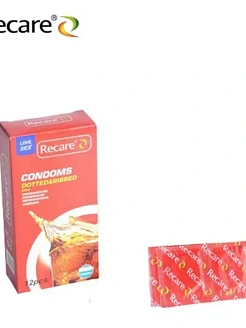 Презервативи Recare Cola Dotted&Ribbed Condoms 12 шт, з пухирцями та ребрами, аромат: Кола