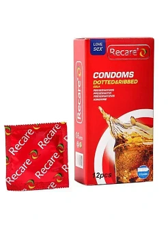 Презервативи Recare Cola Dotted&Ribbed Condoms 12 шт, з пухирцями та ребрами, аромат: Кола