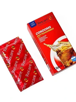Презервативи Recare Cola Dotted&Ribbed Condoms 12 шт, з пухирцями та ребрами, аромат: Кола