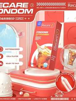 Презервативи Recare Cola Dotted&Ribbed Condoms 12 шт, з пухирцями та ребрами, аромат: Кола