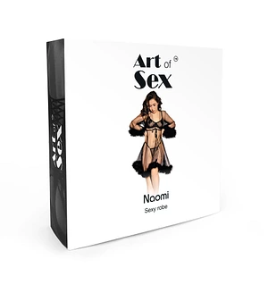 Прозорий халатик з пір'ям Art of Sex Naomi чорний XS-M
