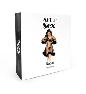Прозорий халатик з пір'ям Art of Sex Naomi чорний L-2XL