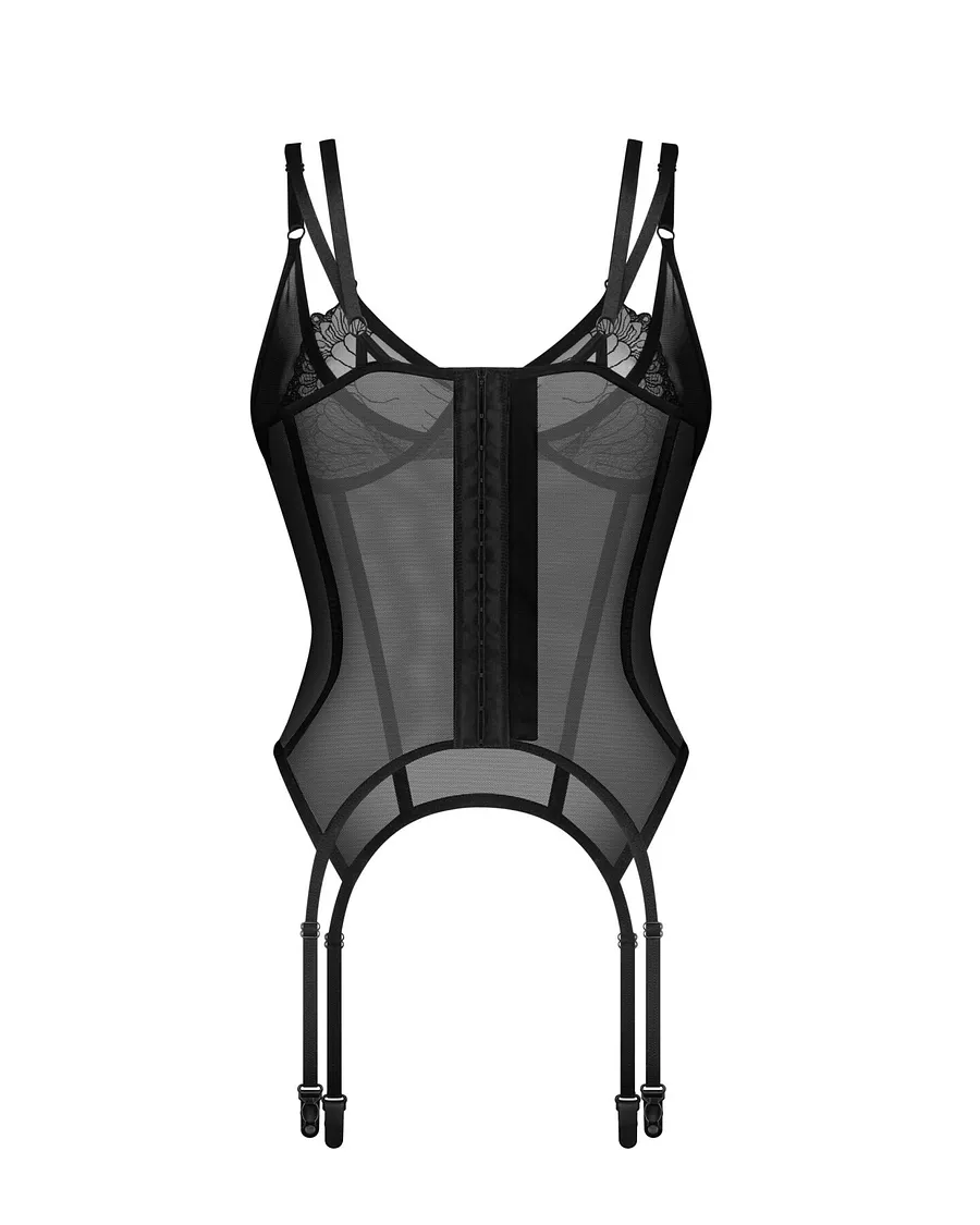Корсет Obsessive Arrowel Black corset , з підв’язками для панчіх