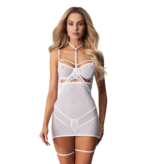 Бебі-дол Obsessive Arrowel White chemise 2XL/3XL, з декоративним чокером та гартерами