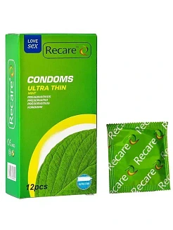 Презервативи Ultra Thin Mint Condoms Recare 12 шт, ультратонкі, аромат: м'ята