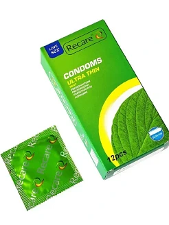 Презервативи Ultra Thin Mint Condoms Recare 12 шт, ультратонкі, аромат: м'ята
