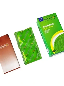 Презервативи Ultra Thin Mint Condoms Recare 12 шт, ультратонкі, аромат: м'ята