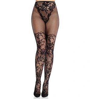 Колготки Leg Avenue Dahlia Lace Tights with Net Thigh Detail One Size
