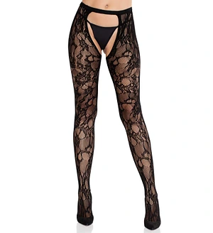 Колготки Leg Avenue Rose Lace Crotchless Tights with Open One Size Black