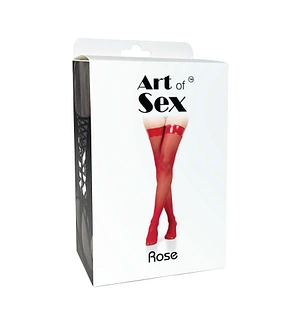 Панчохи в дрібну сітку з лакованою коронкою Art of Sex - Rose, колір червоний