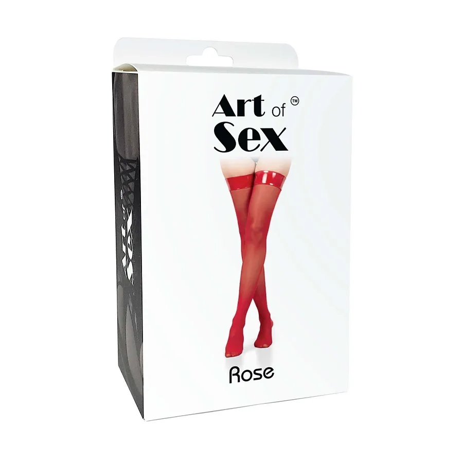 Панчохи в дрібну сітку з лакованою коронкою Art of Sex - Rose, колір чорний з ефектом голограми