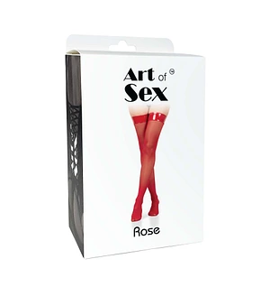 Панчохи в дрібну сітку з лакованою коронкою Art of Sex - Rose, колір чорний з ефектом голограми