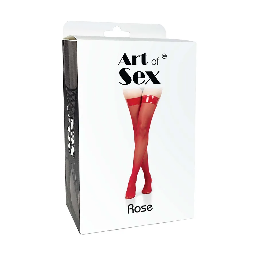 Панчохи в дрібну сітку з коронкою Art of Sex - Rose, колір чорний з ефектом мокрого оксамиту