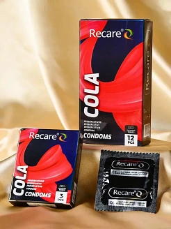 Презервативи Holographic Recare Cola Dotted&Ribbed Condoms 3 шт, з пухирцями і ребрами, аромат: Кола
